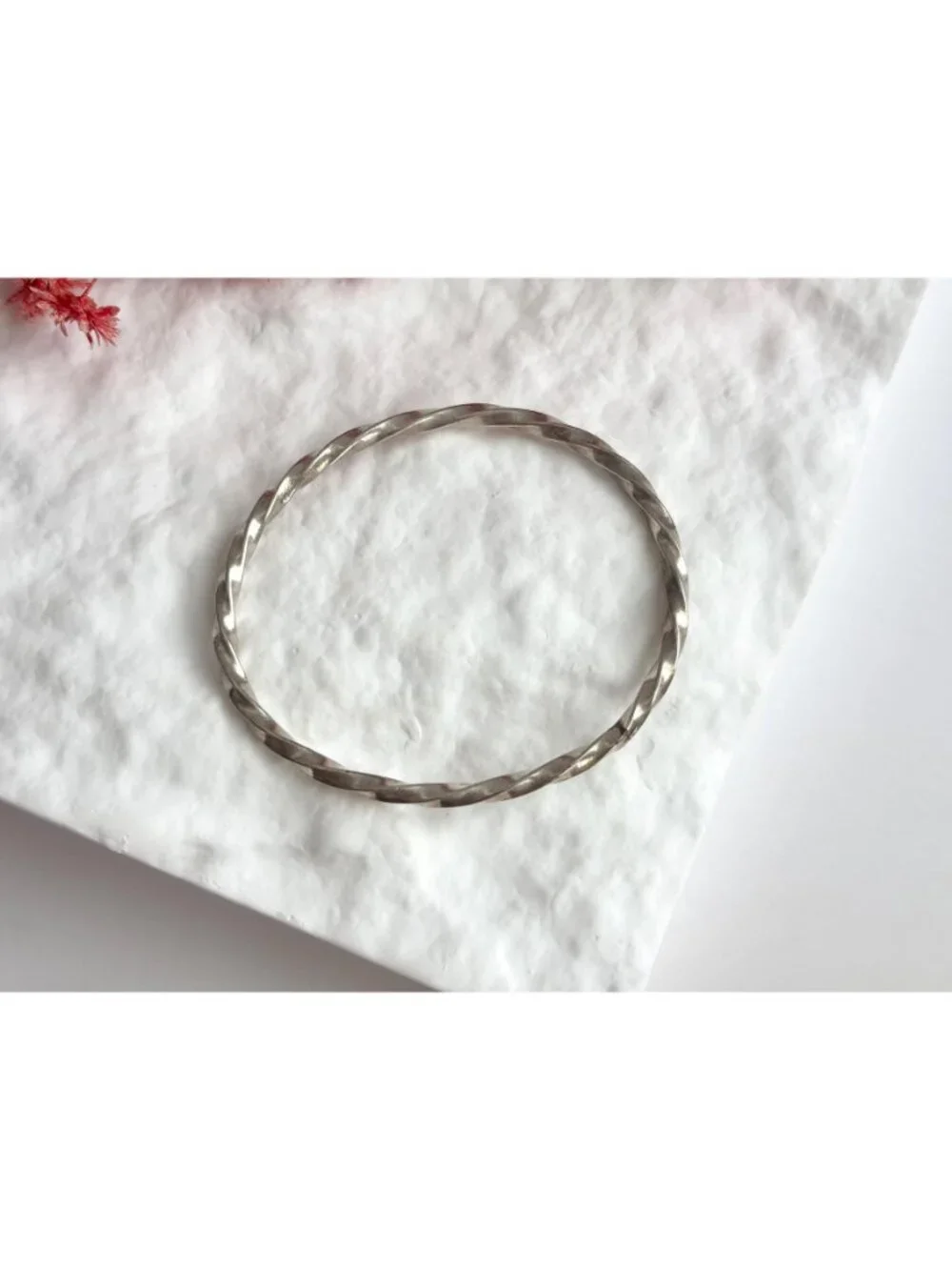 Twisted Oval Silver Toned Vintage Bangle Bracelet